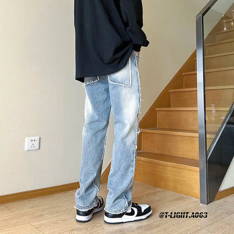 2023 summer new fashion jeans men loose all match casual pants straight leg pants boutique clothing simple style cargopantsmen multi-pocket cargos