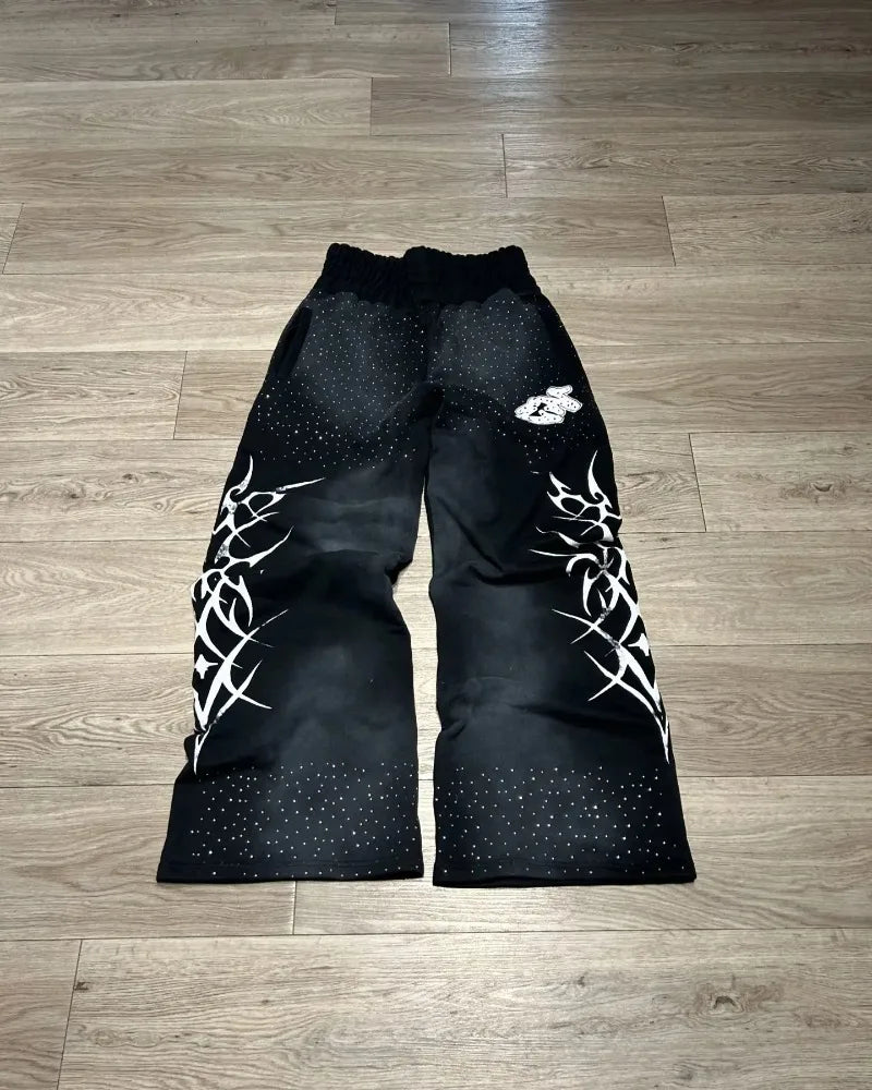 y2k american high street brand fashion loose floor length pants men harajuku retro gothic punk printed oversized trousers women urban fashion pants