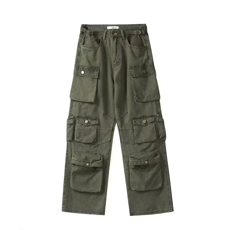 high street y2k men set casual loose lapel jacket hip hop multi pocket overalls 2 piece spring autumn fashion couple suit trend unique default style 4600