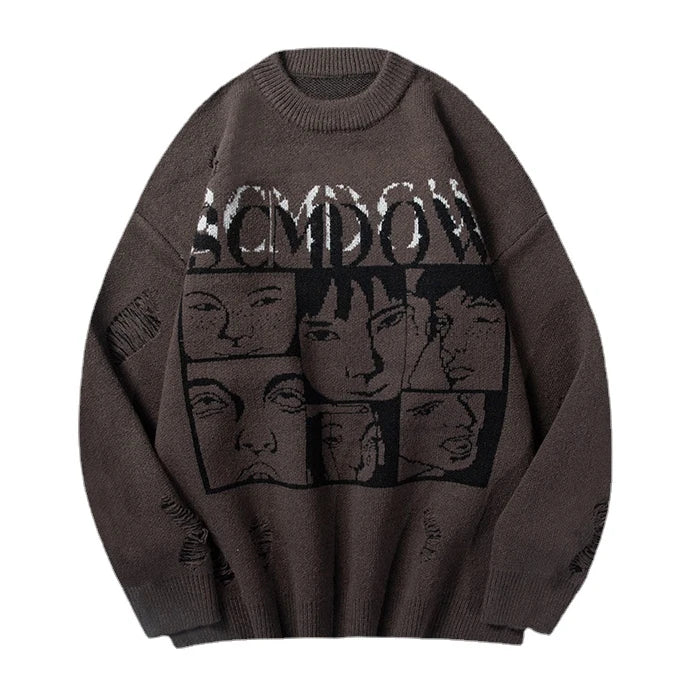 hip hop knitted anime oversized sweater mens ripped sleeve pullover streetwear unisex new casual loose sweaters jumpers knitwear - soft fleece-lined outerwear, 2025 streetwear drop, vintage look oversized hoodie