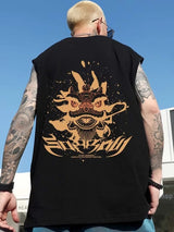 Gothic Oversized shirt – Summer Anime Lion Dance Printed Sleeveless T Shirt Men Overs