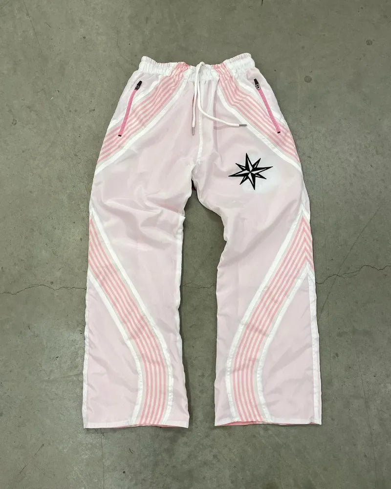 american high street fashion striped letter printed trousers men y2k harajuku retro personality casual oversized wide leg pants unique default style 3455
