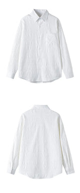 Wrinkled Fabric Casual Long Sleeve Shirt Men and Women Solid Color Streetwear Fashion Loose Black White Shirts Oversize Blouses