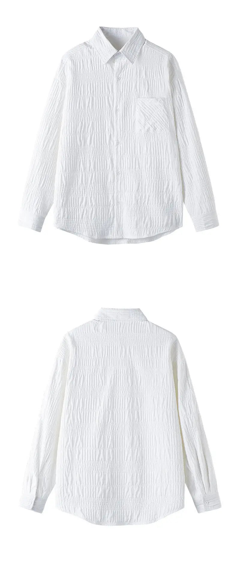 Wrinkled Fabric Casual Long Sleeve Shirt Men and Women Solid Color Streetwear Fashion Loose Black White Shirts Oversize Blouses