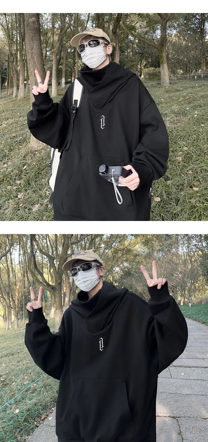 Winter Mens Embroidery Turtleneck Hoodies Japanese Ninja Hoodies Hip H