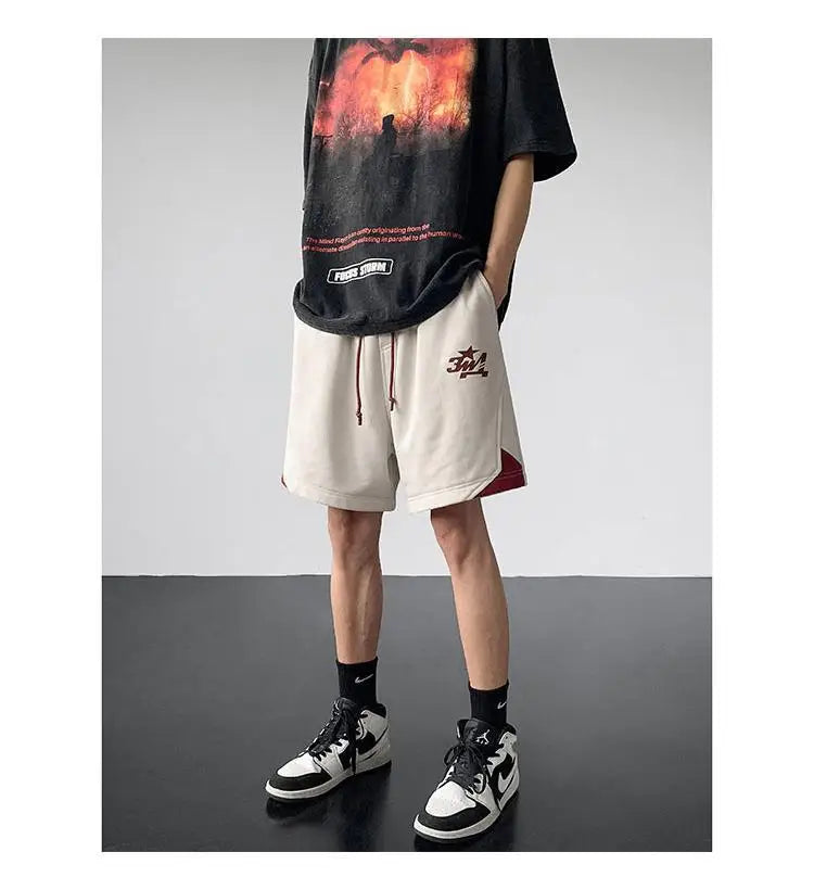Korean fake two-piece sports basketball shorts men summer American fashion
