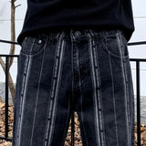 men streetwear brand fashion hip hop loose casual straight stripe motorcycle denim jeans pant cityboy y2k jeans trousers vintage washed jeans