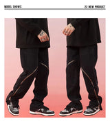 fashion denim straight pants hip hop jeans with zipper streetwear trousers new summer casual joggers men designer jeans for men unique joggers style 1150