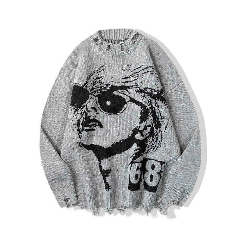 hip hop knitted oversized sweater men autumn winter o neck long sleeve pullover streetwear casual loose sweaters jumper knitwear - urban fashion pullover, graphic printed hoodie for men and women, anime inspired graphic hoodie
