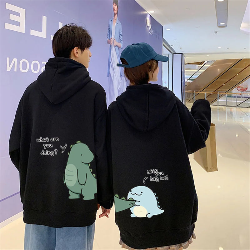 Black Hip Hop Couple Hoodie Men Women Lovers Sweatshirt Girl Cartoon T