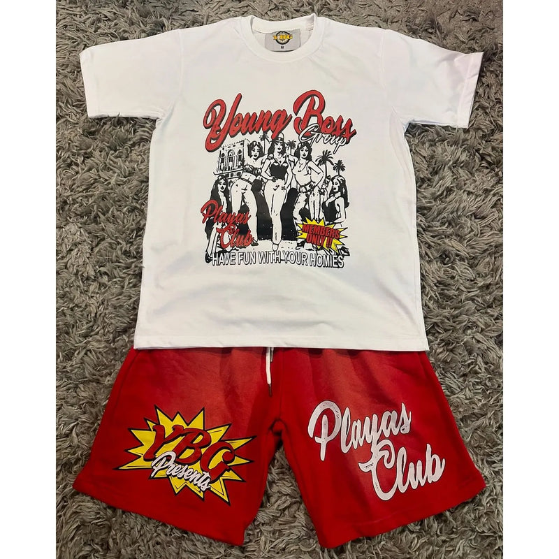 Grunge Oversized shirt – Ybg Playas Club Set Two Piece Set Graphic T Shirt Short Jean