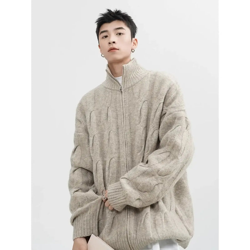 Autumn and Winter American New Style Men and Women Trendy Personalized Stand up Collar Knitted Shirt Couple Loose Retro Simple