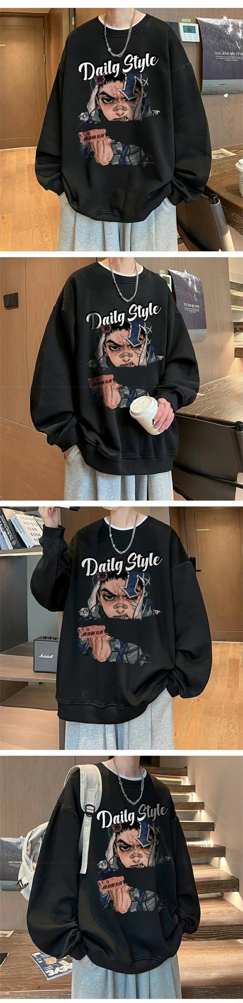 New Anime Boy Printed Mens Crewneck Sweatshirts Autumn Y2K Vintage Fleece
