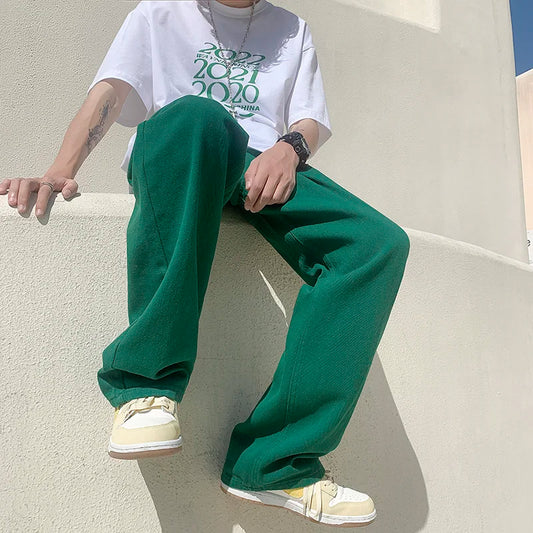 4 colors baggy jeans men fashion casual wide leg jeans men streetwear loose hip hop straight denim pants mens trousers m 2xl ripped baggy denim