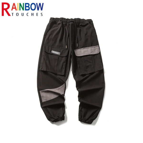 rainbowtouches 2022 tidal current new brand mens cargo pants harajuku fashion tie feet trousers loose safari style boy overalls combat utility trousers