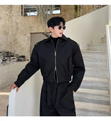 men 2 pieces sets quilted short cargo jacket pant autumn winter korean streetwear casual thicken bomber coat trousers suits unique cargo style 2767