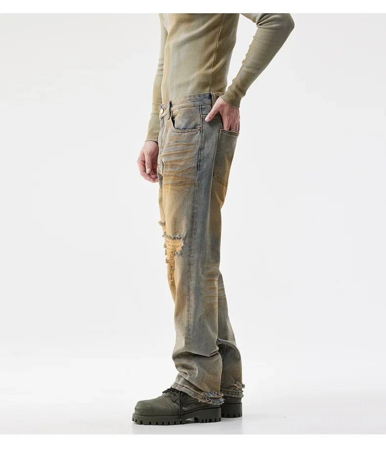 men patch hole distressed plus size denim pant ripped jeans streetwear fashion hip hop vibe loose casual baggy jeans trousers 40 unique jeans style 3184