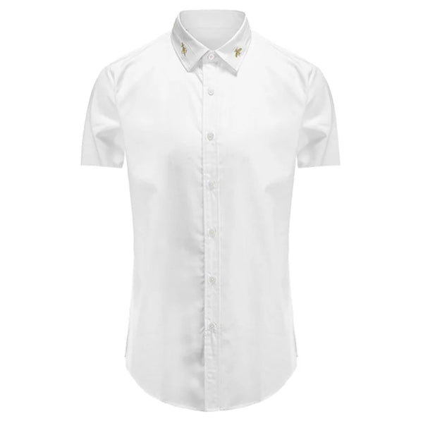 New 2022 Luxury Men Classic Embroidered bee Snake UFO Fashion Cotton Casual Shirts Shirt High Quality Short Sleeves A71