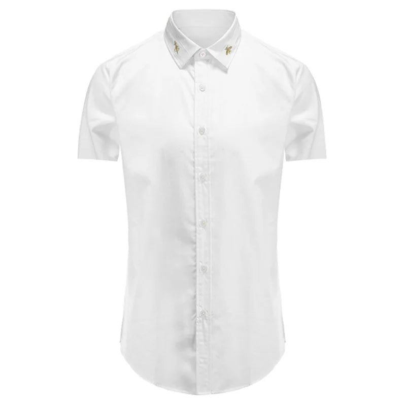 New 2022 Luxury Men Classic Embroidered bee Snake UFO Fashion Cotton Casual Shirts Shirt High Quality Short Sleeves A71