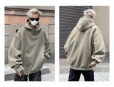 New Retro Button Neck Hooded Sweatshirts For Men Autumn Fleece Y2K Vintage Hoodies Hip Hop Fashion Streetwear Pullover Hoodie