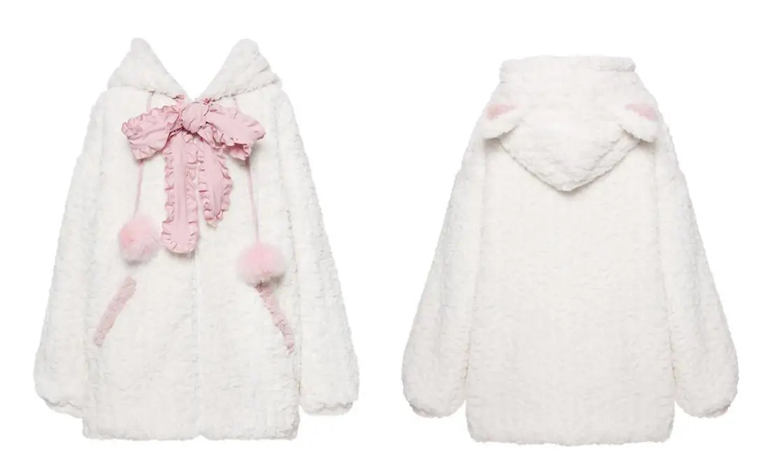 Harajuku Little Wildcat Hoodies Women Bodysuit Black Tie Bowknot Cute