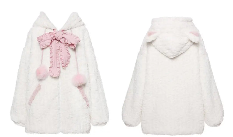 Harajuku Little Wildcat Hoodies Women Bodysuit Black Tie Bowknot Cute