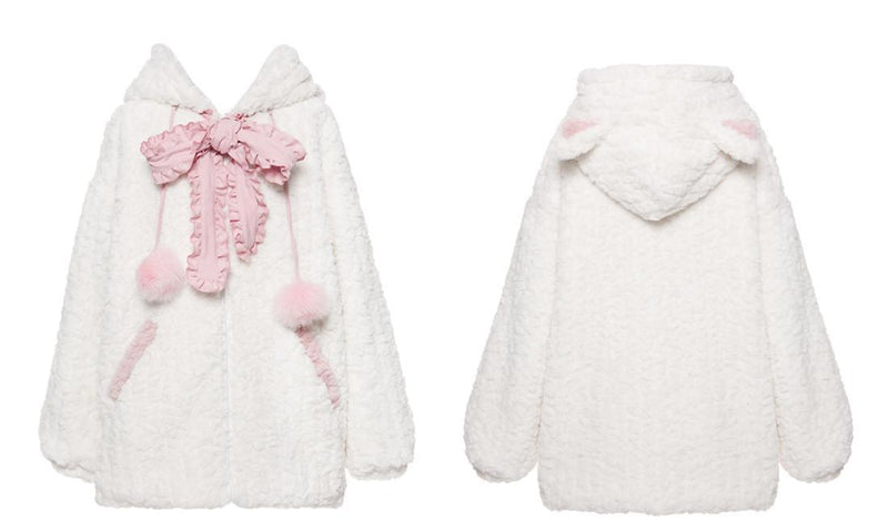 Harajuku Sweet Thicknecked Bow College Coat Woman Zip Up Hoodie Sailor