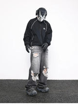 knee destroy big holes high street pants mens casual harajuku zipper straight trousers hip hop fashion streetwear baggy joggers unique joggers style 2917