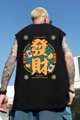 Sadcore Oversized shirt – Mens Chinese Character Print Sleeveless T Shirt Summer Fashion