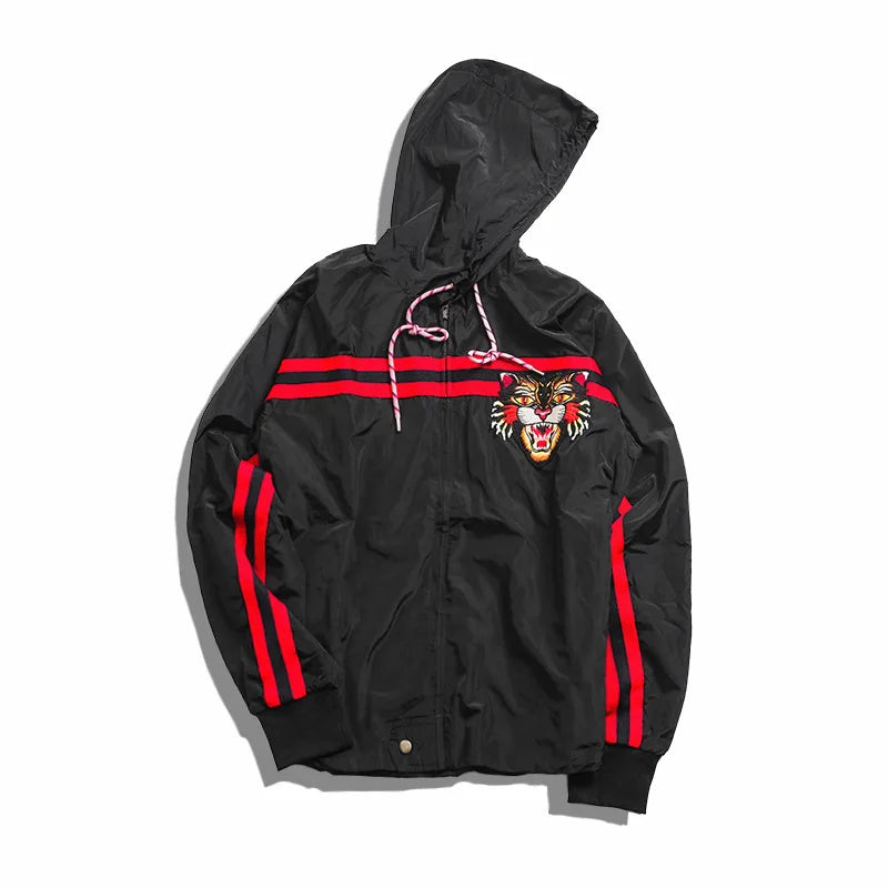 New 2022 Warm Winter Luxury Men Embroidered leopard Zipper Casual Mess Inside Windbreaker With Hoody Trench Jackets Coat #A457