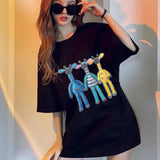 Gothic Aesthetic print tee – New Luxury Sweet Girl Giraffe Diamonds Crystals T Shirts Kor