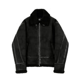 Winter Fur One-piece Cotton-padded Coat Men's Winter Korean-style Loose Suede Deer Leather Lambskin Motorcycle Leather Jacket