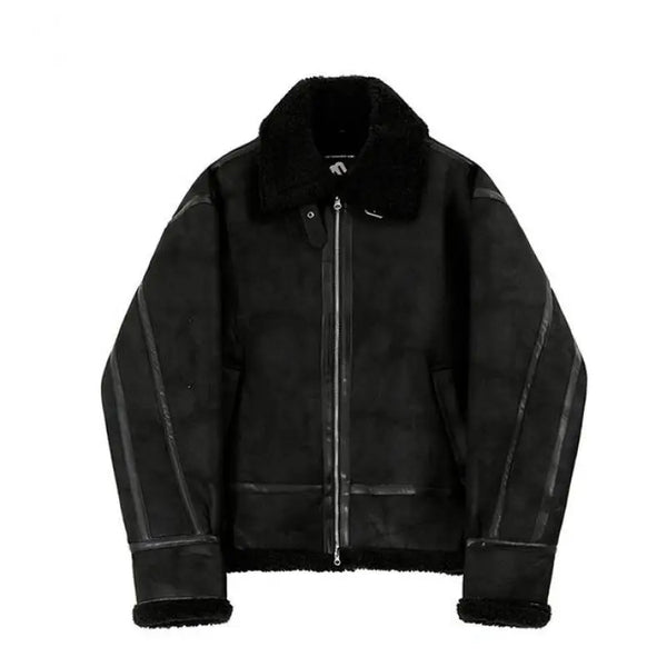 Winter Fur One-piece Cotton-padded Coat Men's Winter Korean-style Loose Suede Deer Leather Lambskin Motorcycle Leather Jacket