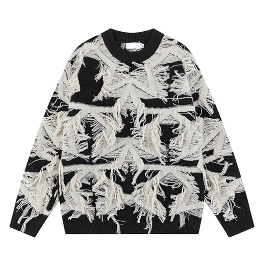fashion stars tassel knitted sweater pullovers men fashion long sleeve loose sweater unisex autumn winter cotton jumper knitwear - Y2K grunge street style, unisex casual winter pullover, 2025 streetwear drop