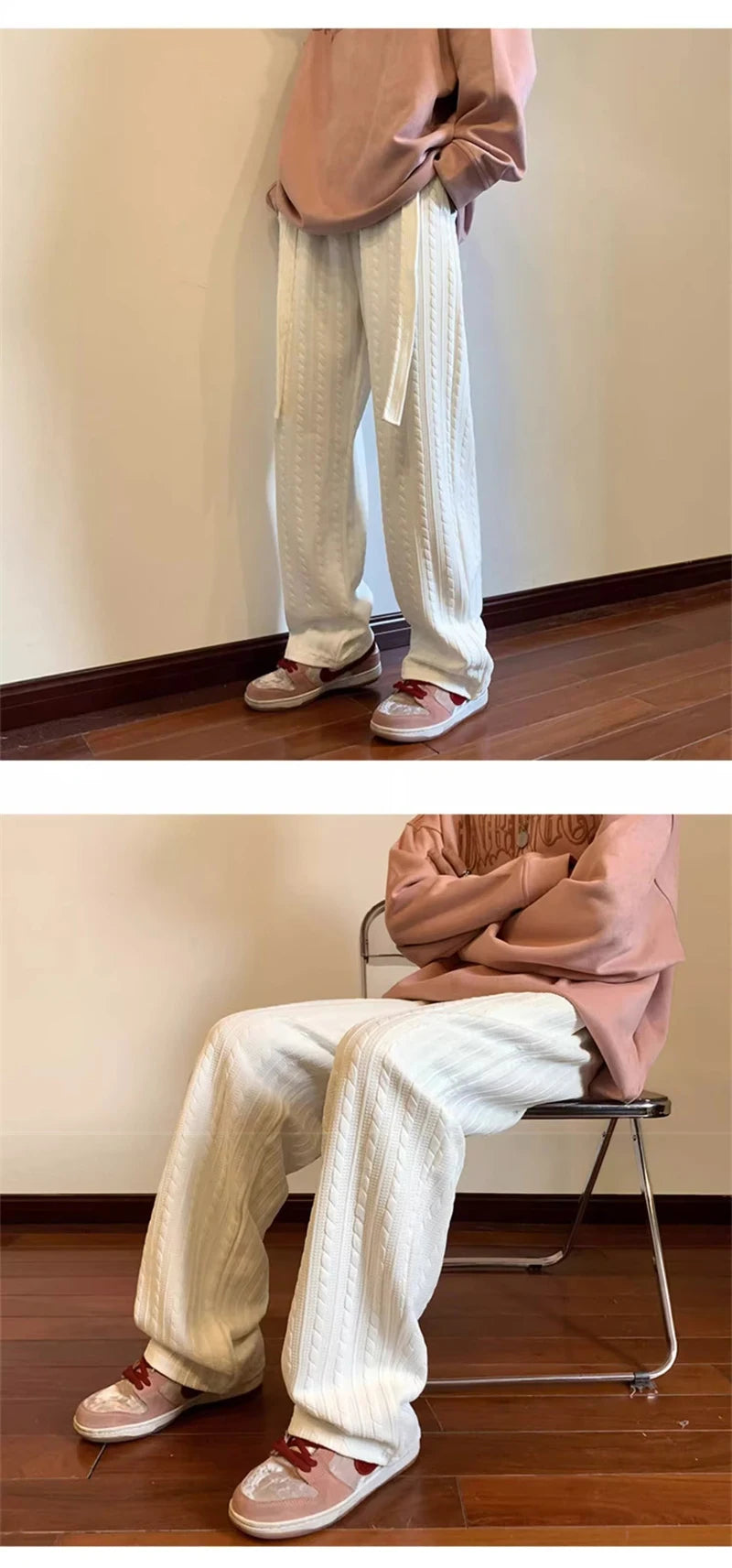 autumn waffle foam striped design pants for men new high street wide leg straight trousers casual y2k vintage pantalones hombre unique default style 115