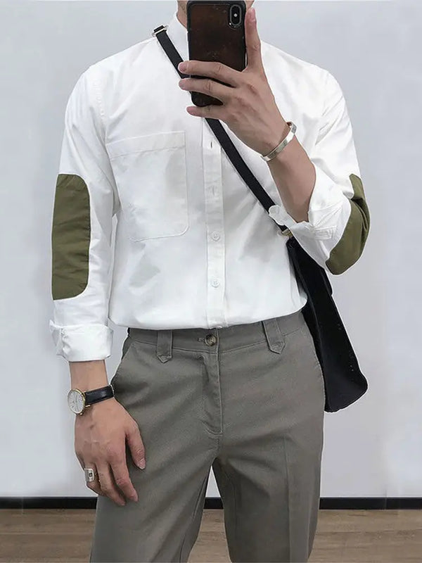 2023 Spring And Autumn New Casual Shirt Men's Splicing Retro Loose Long-sleeved Shirt Boutique Clothing Simple Style