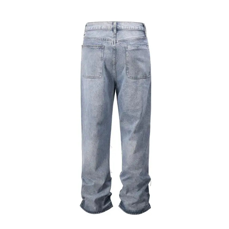 fashion loose streetwear denim jeans new casual wide legs straight jean pants hip hop tassel joggers baggy jeans men clothing unique joggers style 427
