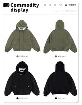 2024AW new cotton dress solid color hooded multi-pocket jacket