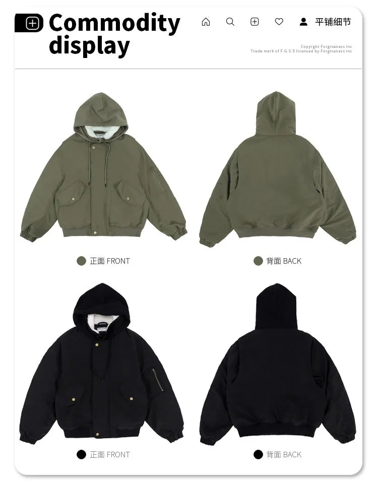 2024AW new cotton dress solid color hooded multi-pocket jacket
