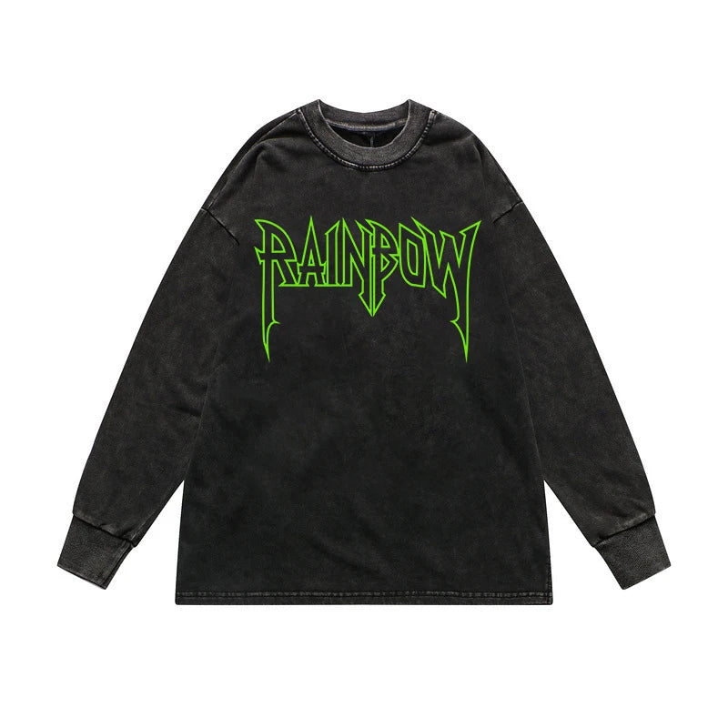 Sadcore Streetwear – Rainbowtouches Washed Long T Shirt Unisex Vintage Fashion Dr – Edgy Streetwear for All Genders