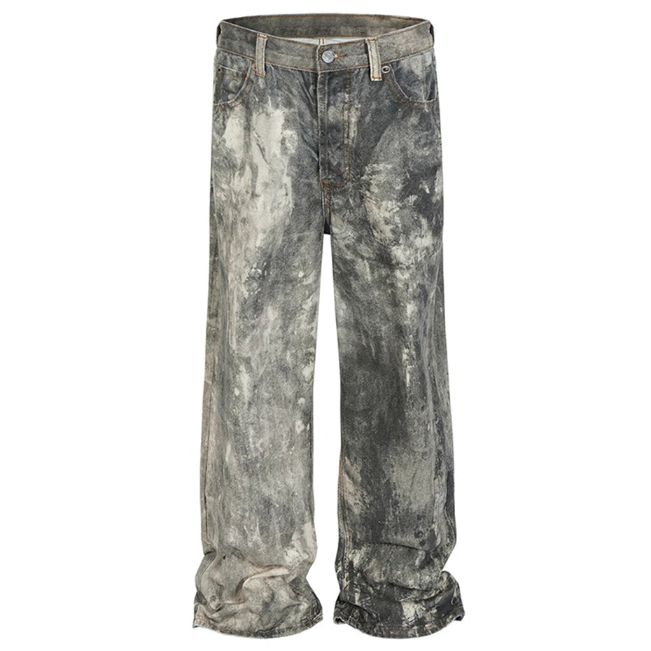 dirty tie dye baggy jeans mens streetwear hip hop loose denim pants y2k vintage jeans trousers luxury designer jeans vintage washed jeans