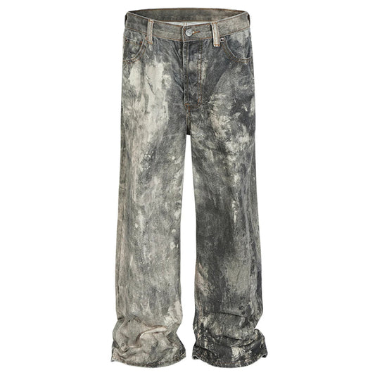 dirty tie dye baggy jeans mens streetwear hip hop loose denim pants y2k vintage jeans trousers luxury designer jeans vintage washed jeans