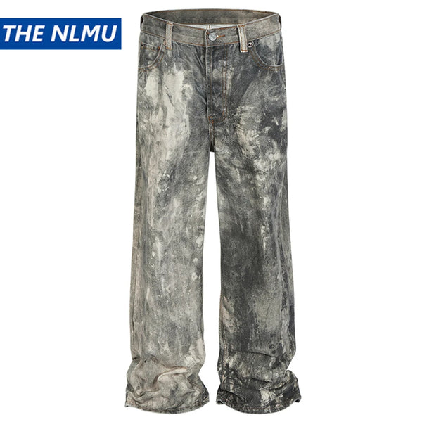 dirty tie dye baggy jeans mens streetwear hip hop loose denim pants y2k vintage jeans trousers luxury designer jeans vintage washed jeans