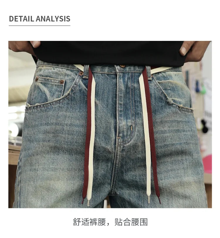 mens american streetwear fashion loose casual hip hop vintage denim baggy jeans pants man wide leg trousers y2k jeans men unique jeans style 2314
