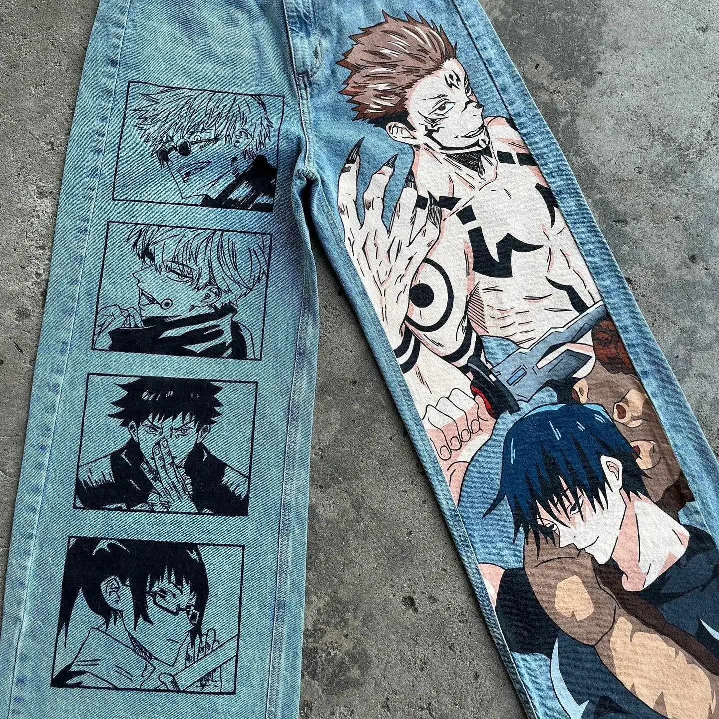 harajuku y2k baggy jeans the winged dragon of ra print wide leg denim pants popular anime jeans streetwear trouser men clothing unique jeans style 5722