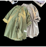 Men's Cardigan Japanese Style Solid Color Short Sleeve Shirts Turn-down Collar Casual Loose Blouses Spring Summer Male Clothing