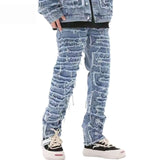 tassel hole spliced european and american straight leg denim pants new popular patch jeans mens wear unique jeans style 191