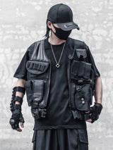 hip hop sleeveless vests mesh adjustment cargo waistcoat with pockets zipper military jacket streetwear tactical vest sweatsh - variant style f25834 for streetwear fashion