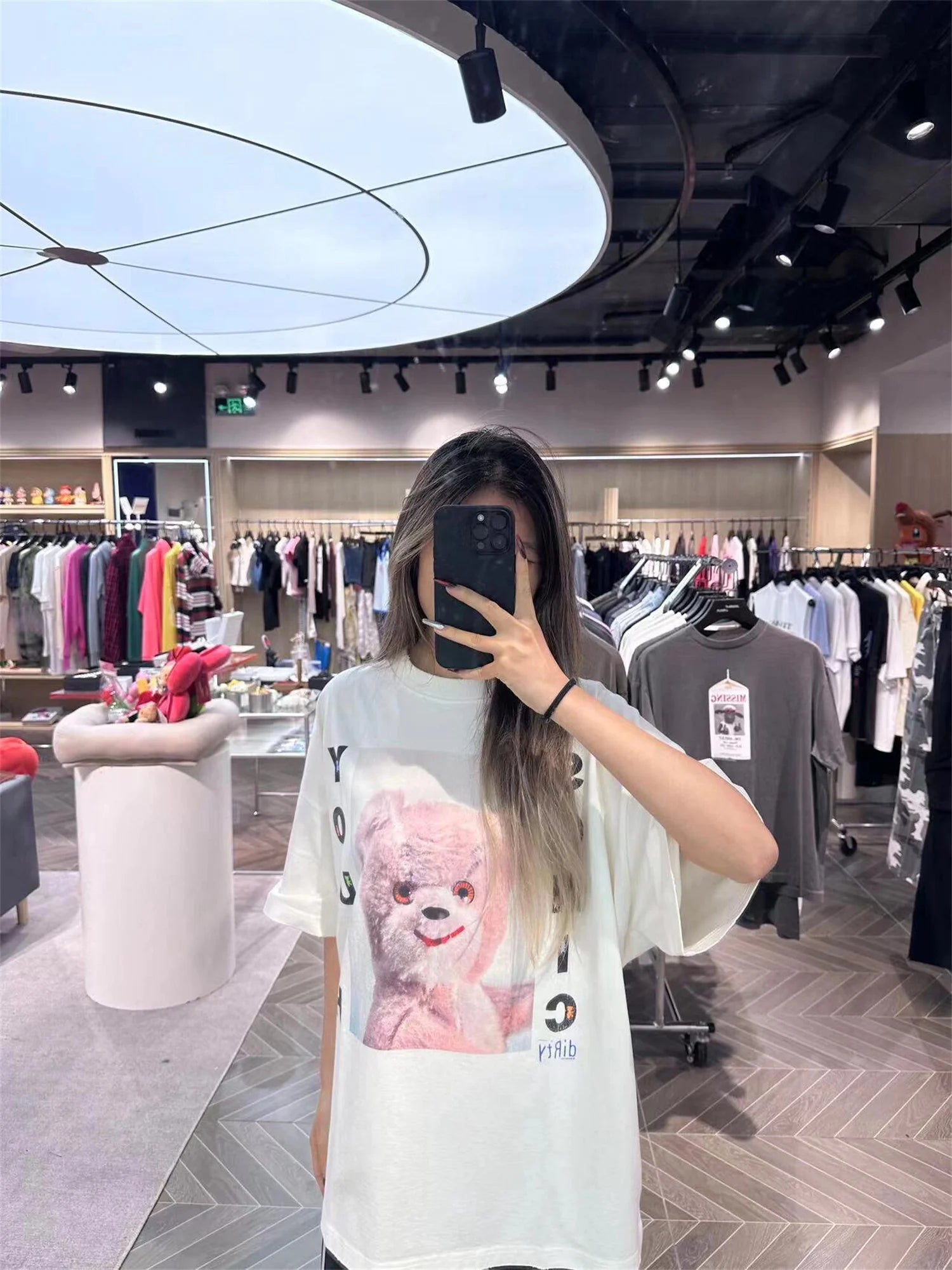 anime vintage t-shirt featuring vintage summer pink rock bear cartoon distressed cotton casual t shirt tops