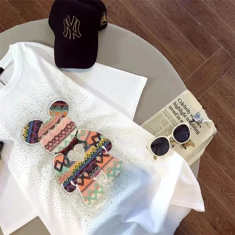 Vaporwave Streetwear – Chic Diamonds Bear Embroidery Cute T Shirts 5Xl Oversized Lo – Modern Streetwear for Everyone